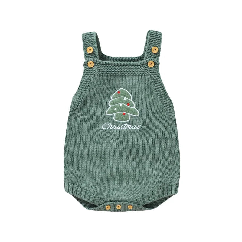 0-18M Baby Boy Girl Christmas Romper Sleeveless Embroidery Knit Bodysuit Newborn Playsuit Jumpsuit Overalls Xmas Outfit Hilo shop green Size62 