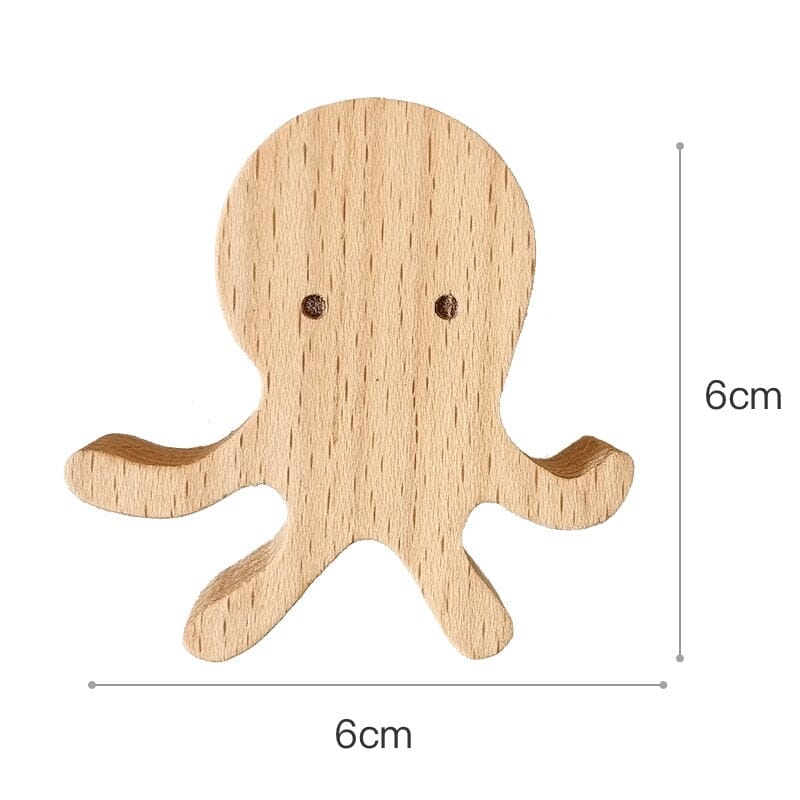 1pcs New Wooden Hook Creative Nordic Cute Animal Hook Wall Hanging Coat Hook Home Decoration Solid Wood Hook Kitchen Accessories Hilo shop Octopus 