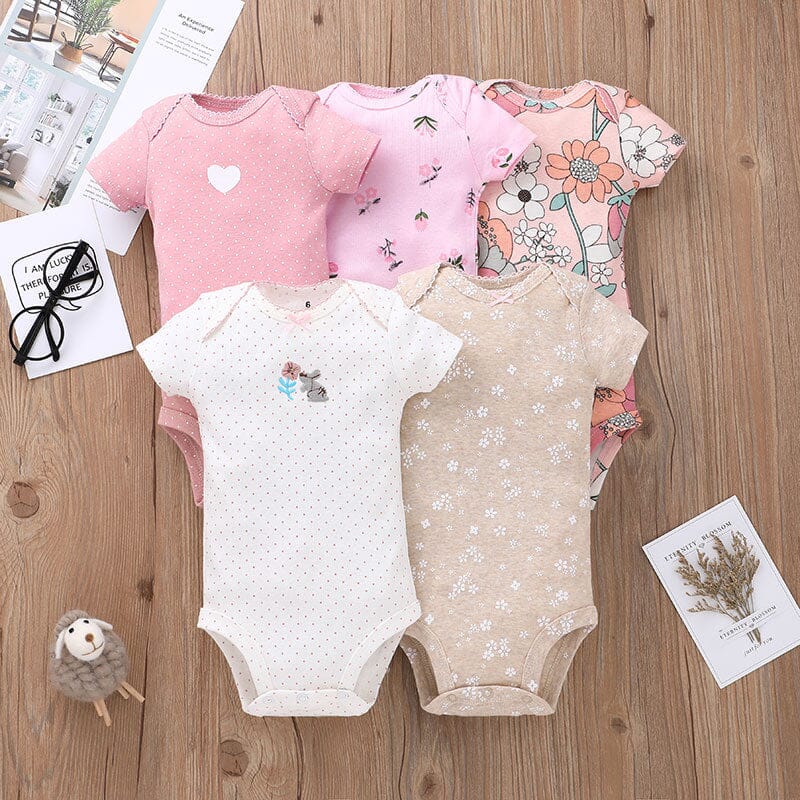 5PCS/Lot Baby Boys Girls Bodysuits 100% Cotton Short Sleeves Kids Clothes 6-24 Month Newborn Baby Clothing bebe Jumpsuit Hilo shop G 6M 