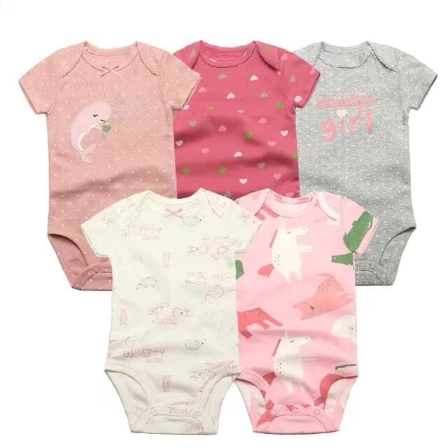 5PCS/Lot Baby Boys Girls Bodysuits 100% Cotton Short Sleeves Kids Clothes 6-24 Month Newborn Baby Clothing bebe Jumpsuit Hilo shop J 6M 