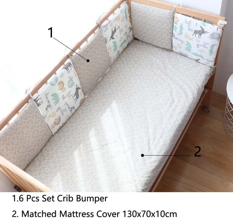 Baby Bed Bumper For Newborns Baby Room Decoration Thick Soft Crib Protector For Kids Cot Cushion With Cotton Cover Detachable 0 Hilo shop Animals 6 Plus 1 