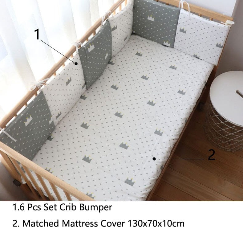Baby Bed Bumper For Newborns Baby Room Decoration Thick Soft Crib Protector For Kids Cot Cushion With Cotton Cover Detachable 0 Hilo shop Crown 6 Plus 1 