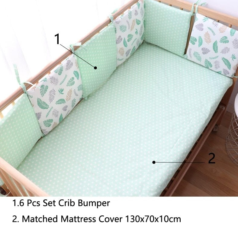 Baby Bed Bumper For Newborns Baby Room Decoration Thick Soft Crib Protector For Kids Cot Cushion With Cotton Cover Detachable 0 Hilo shop Green Leaf 6 Plus 1 