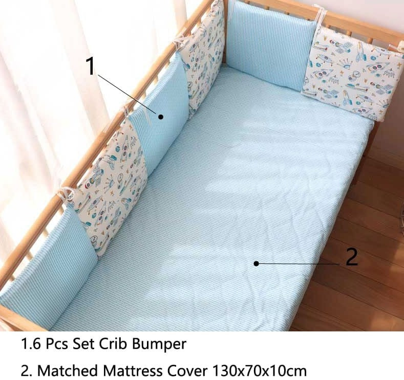Baby Bed Bumper For Newborns Baby Room Decoration Thick Soft Crib Protector For Kids Cot Cushion With Cotton Cover Detachable 0 Hilo shop SpaceShip 6 Plus 1 