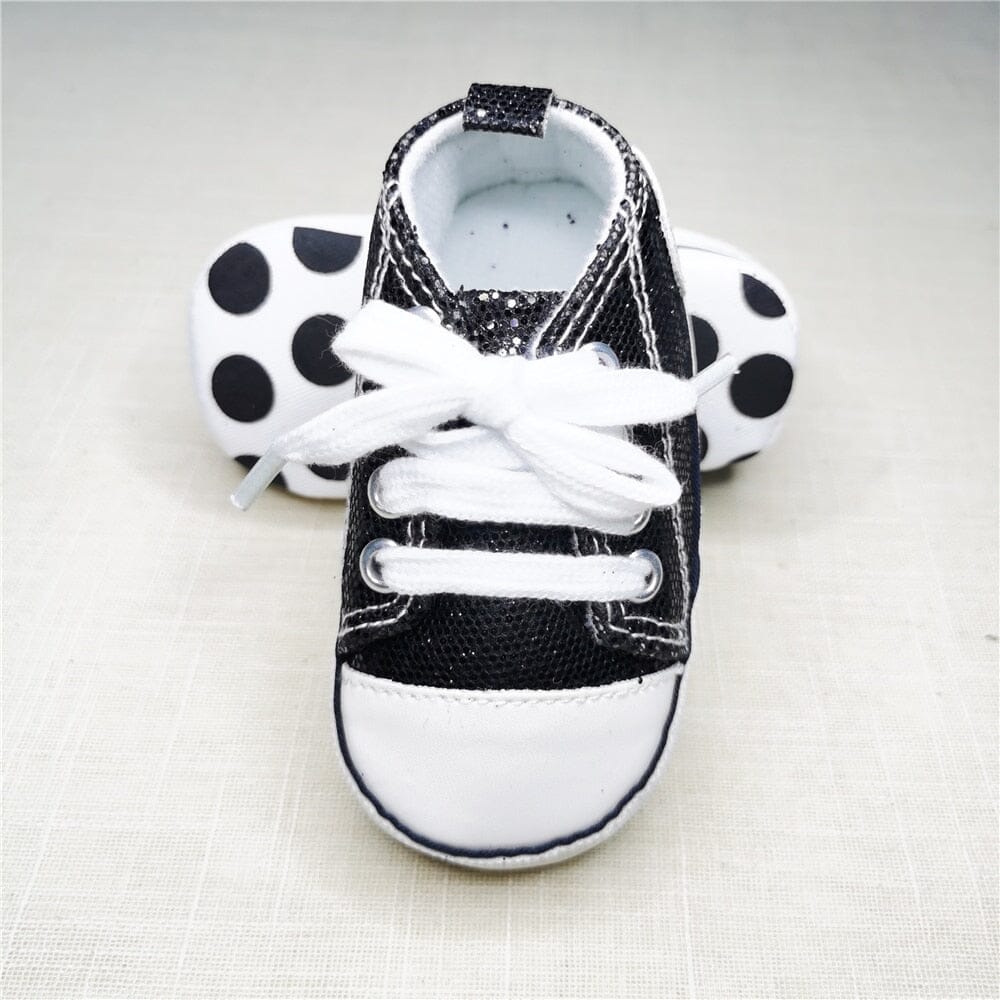 Baby Canvas Classic Sneakers Newborn Print Star Sports Baby Boys Girls First Walkers Shoes Infant Toddler Anti-slip Baby Shoes Hilo shop Shining black 0-6 Months(11cm) China