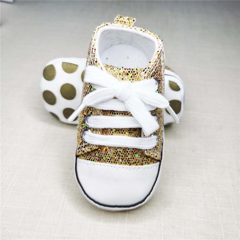 Baby Canvas Classic Sneakers Newborn Print Star Sports Baby Boys Girls First Walkers Shoes Infant Toddler Anti-slip Baby Shoes Hilo shop Shining golden 0-6 Months(11cm) China
