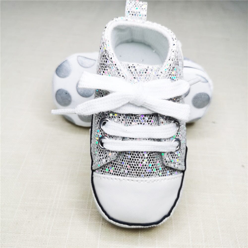Baby Canvas Classic Sneakers Newborn Print Star Sports Baby Boys Girls First Walkers Shoes Infant Toddler Anti-slip Baby Shoes Hilo shop Shining silver 0-6 Months(11cm) China