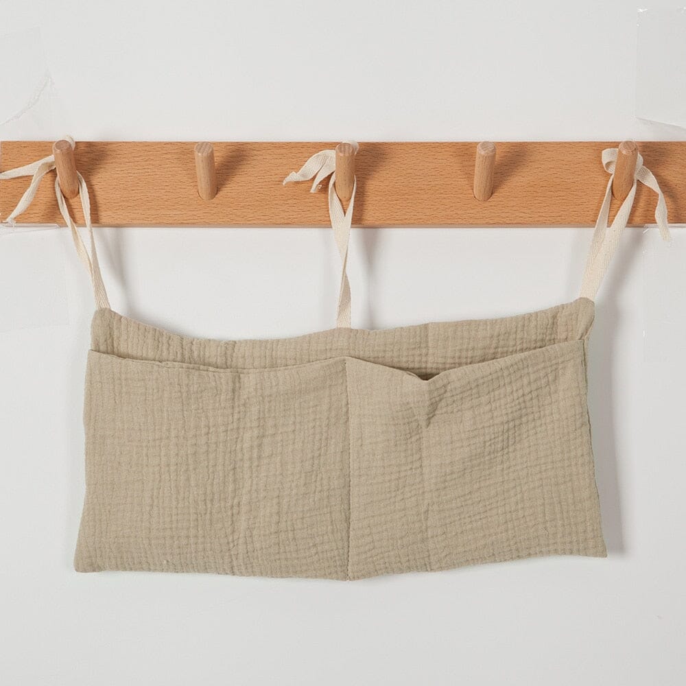 Baby Crib Hanging Bag Kids Bedding Baby Bed Accessories For Storage Hanging Bag Boys Girls Room Decor Simple Ins Baby Bumper Hilo shop gauze-khaki 