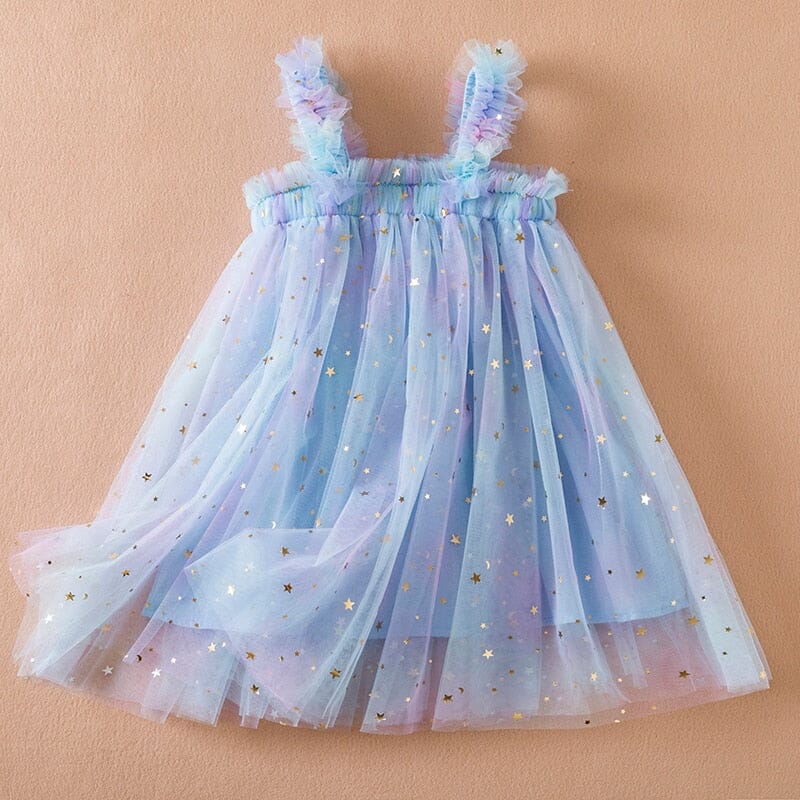 Baby Girls Clothes Suspendes Toddler Kids Summer Sequin Princess Dress Solid Cute Mesh Girls Dresses for 1-5 Yrs Casual Wear Hilo shop Blue1 9M 