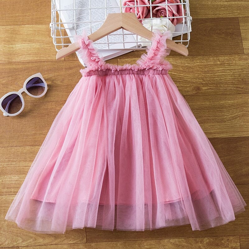 Baby Girls Clothes Suspendes Toddler Kids Summer Sequin Princess Dress Solid Cute Mesh Girls Dresses for 1-5 Yrs Casual Wear Hilo shop pink3 9M 