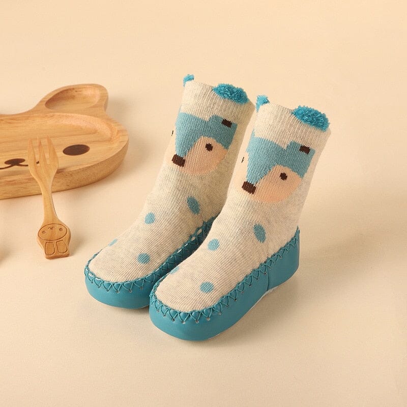 Baby Socks Shoes Infant Color Matching Cute Kids Boys Shoes Doll Soft Soled Child Floor Sneaker Toddler Girls First Walkers Hilo shop blue fox 0-6Months 