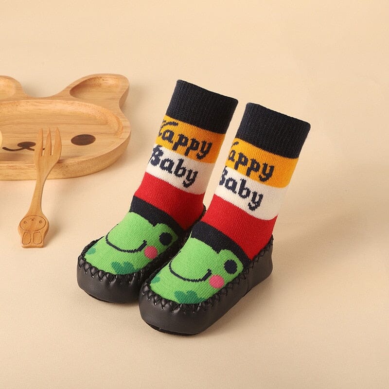 Baby Socks Shoes Infant Color Matching Cute Kids Boys Shoes Doll Soft Soled Child Floor Sneaker Toddler Girls First Walkers Hilo shop frog 0-6Months 