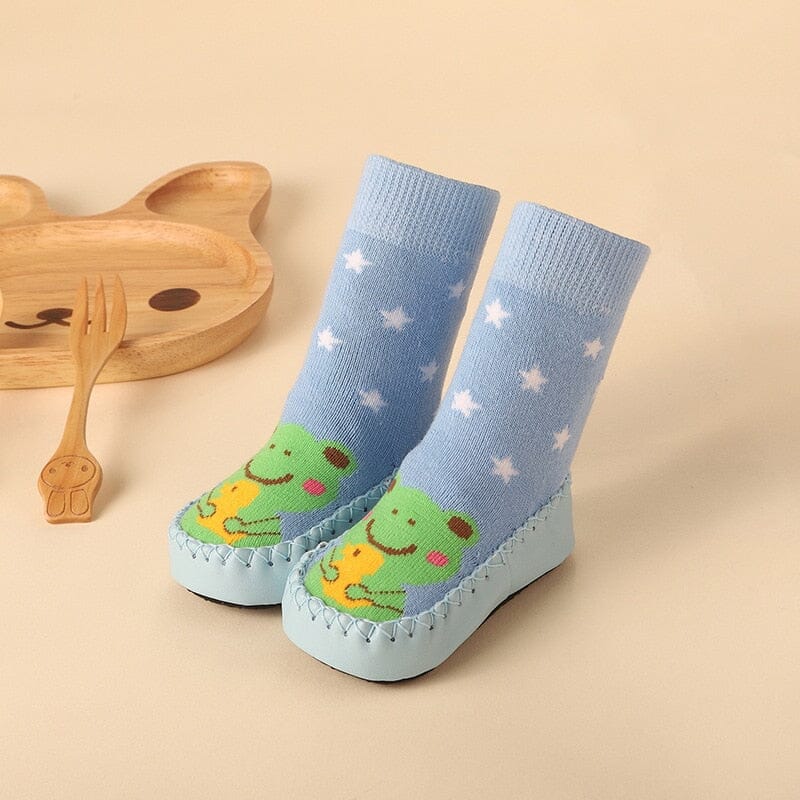 Baby Socks Shoes Infant Color Matching Cute Kids Boys Shoes Doll Soft Soled Child Floor Sneaker Toddler Girls First Walkers Hilo shop frog 1 0-6Months 