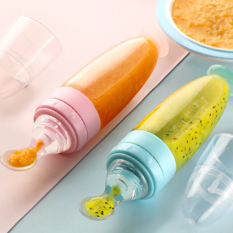 120ML Baby Silicone Squeeze Feeding Bottle with Spoon Food Rice Cereal  Feeder US
