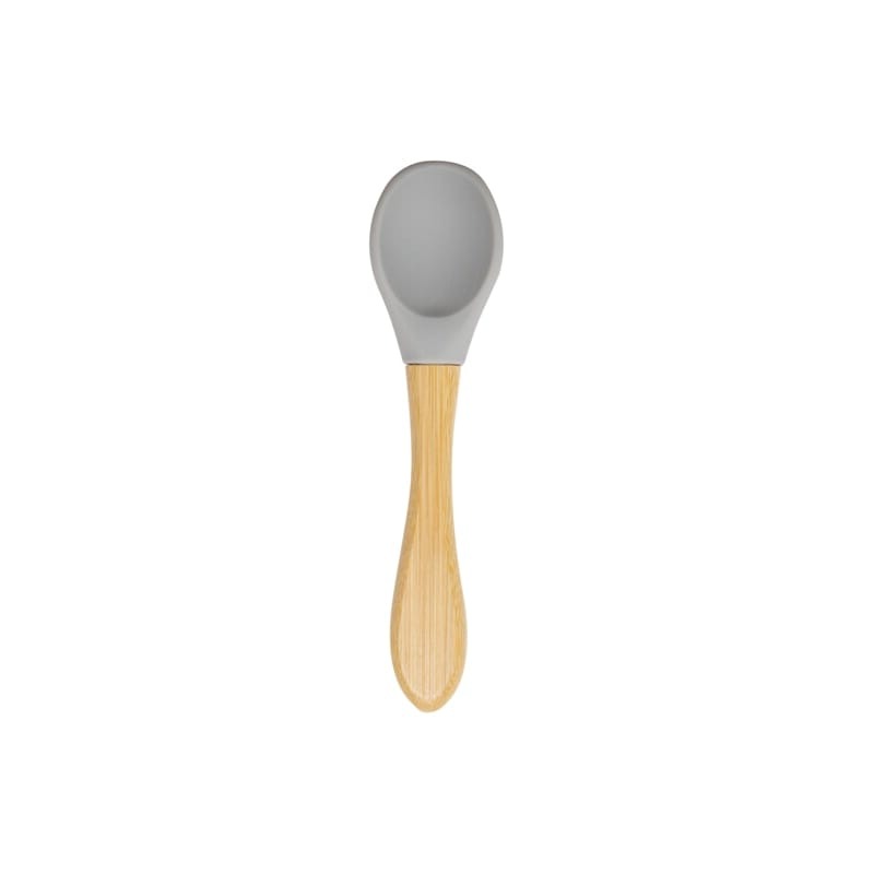 Baby Wooden Spoon Silicone Wooden Baby Feeding Spoon Organic Soft Tip Spoon BPA Free Food Grade Material Handle Toddlers Gifts 0 Hilo shop Light gray 