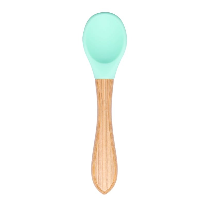 Baby Wooden Spoon Silicone Wooden Baby Feeding Spoon Organic Soft Tip Spoon BPA Free Food Grade Material Handle Toddlers Gifts 0 Hilo shop Mint 