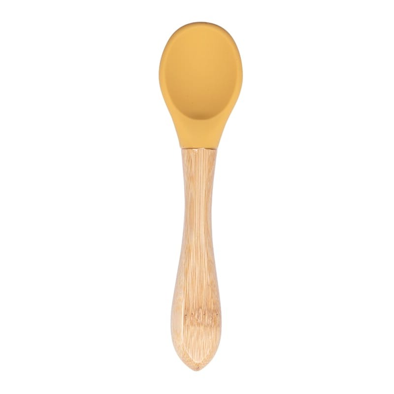 Baby Wooden Spoon Silicone Wooden Baby Feeding Spoon Organic Soft Tip Spoon BPA Free Food Grade Material Handle Toddlers Gifts 0 Hilo shop Mustart yellow 