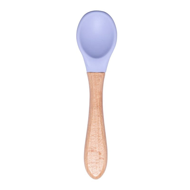 Baby Wooden Spoon Silicone Wooden Baby Feeding Spoon Organic Soft Tip Spoon BPA Free Food Grade Material Handle Toddlers Gifts 0 Hilo shop Purple 