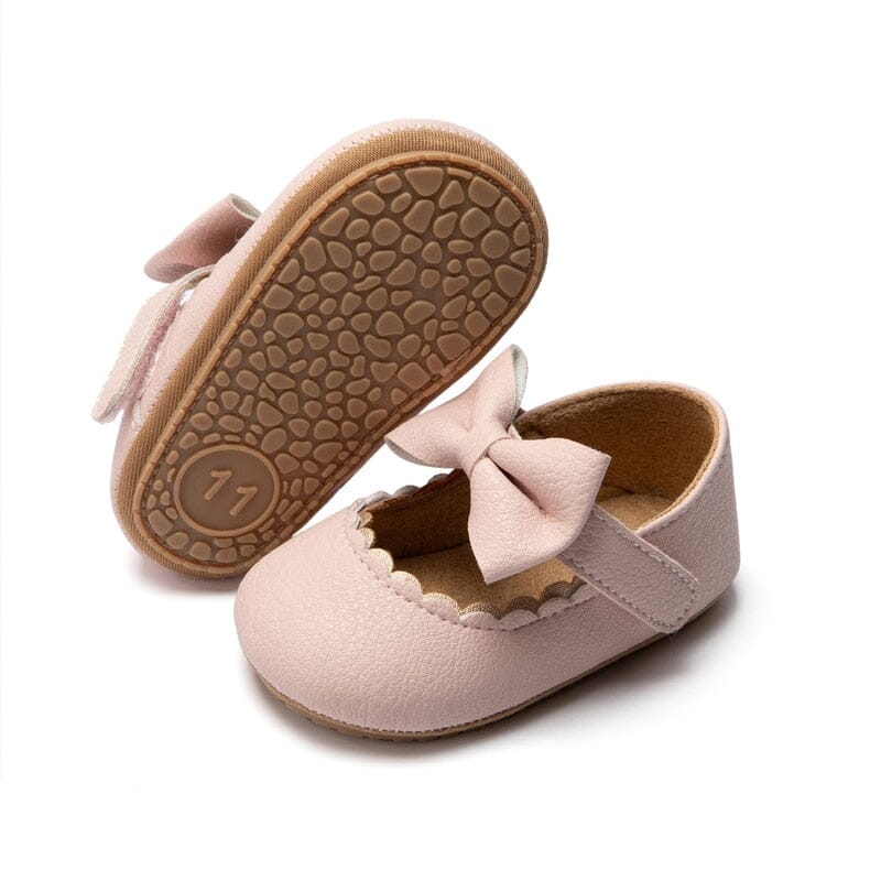 KIDSUN Baby Casual Shoes Infant Toddler Bowknot Non-slip Rubber Soft-Sole Flat PU First Walker Newborn Bow Decor Mary Janes Hilo shop 