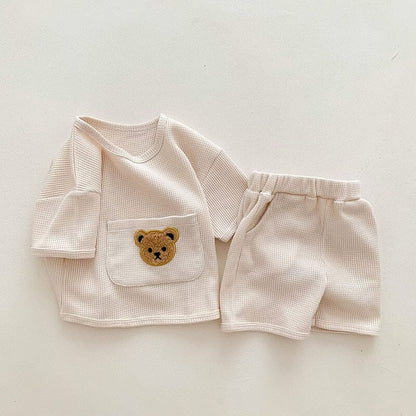 MILANCEL 2023 Summer Baby Clothing Set Waffle Bear Te and Shorts 2 Pcs Suits Baby Girls Clothes Set 0 Hilo shop beige 6m CN