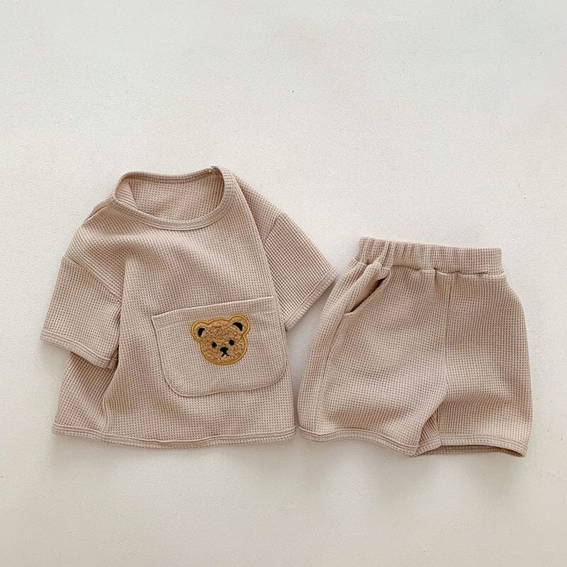 MILANCEL 2023 Summer Baby Clothing Set Waffle Bear Te and Shorts 2 Pcs Suits Baby Girls Clothes Set 0 Hilo shop khaki 6m CN