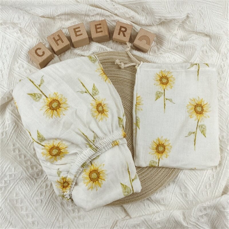 Stretchy Baby Fitted Bassinet Sheet Cradle Basket Pad Sheet Mattress Cover Protector Crib Bed Soft Cotton Printed Sheet Bedding Hilo shop sunflower 