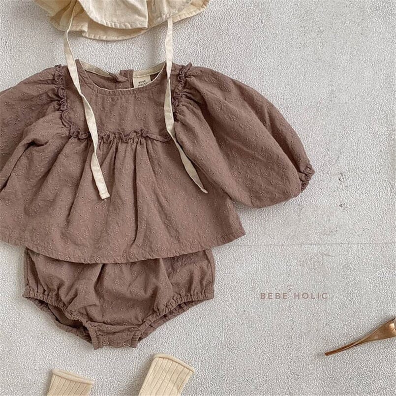 Vintage Lace Embroidery Girls Clothing Set Spring Fall Long Sleeve Infant Baby Jumpsuit for Toddler Girls Clothing Children Suit Hilo shop 